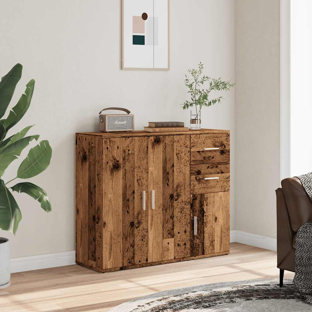 vidaXL 91 Cm Wide 2 Drawer Sideboard Old Wood 75cm H X 91cm W X 29.5cm D